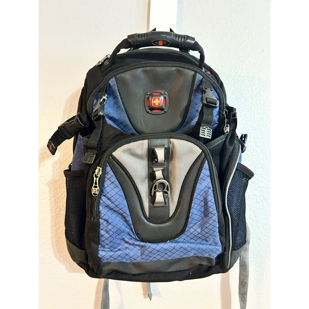 SwissGear Wenger Laptop Backpack Black Blue Ballistic Nylon Travel School Bag